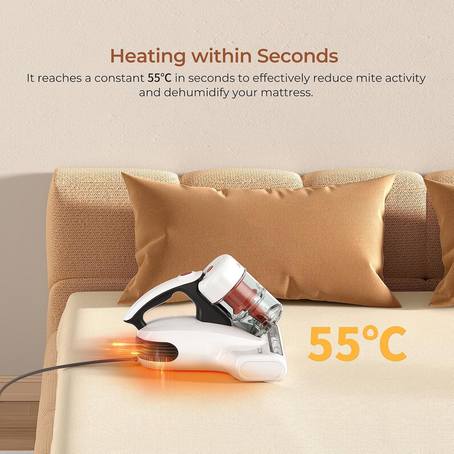 Mattress Vacuum Cleaner, UV Bed Vacuum Cleaner 500W 13Kpa Strong Suction, High Heating Tech, Deep Cleaning Bed Vacuum for Sofa/Bed/Fabric Surface