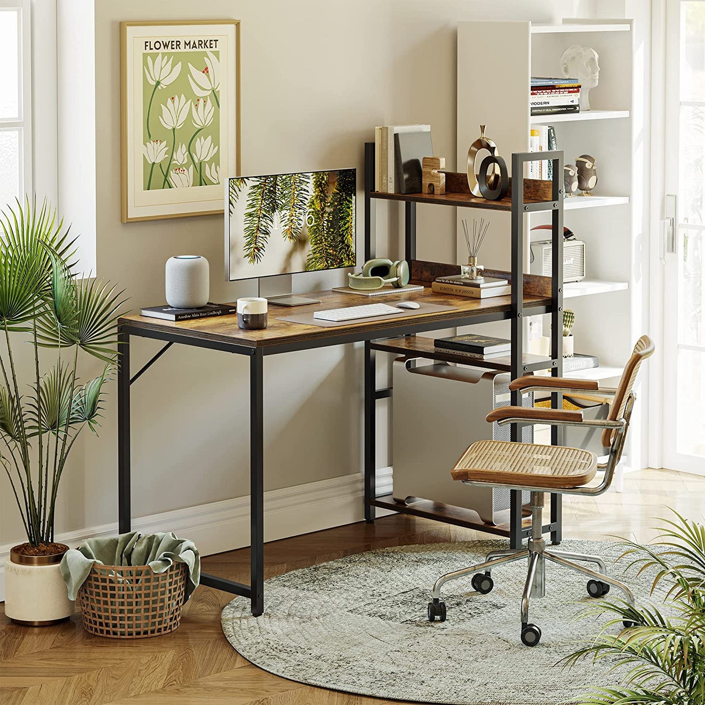 40-Inch Computer Desk with Storage Shelves - Modern Brown Writing Table for Home Office and Study