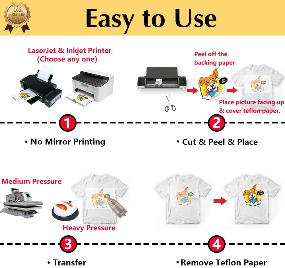 Tru-Iron on Heat Transfer Paper for Light Fabric (10 Sheets, 8.5X11", 2Nd Generation) Iron-On Transfers Paper for Light T-Shirts Printable Heat Transfer Vinyl for Inkjet Printer (CA-2-10)