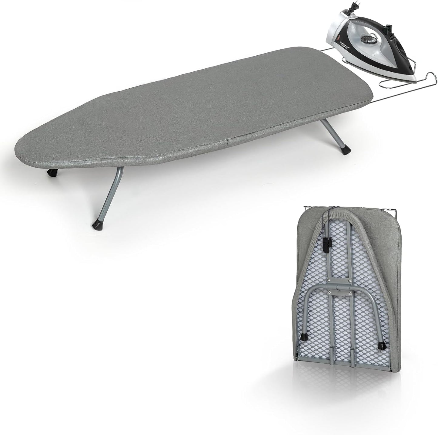 Metal Portable Ironing Board with Heat-Resistant Cotton Cover and Iron Rest, Compact Design for Small Spaces and Travel, 31" x 12", Gray