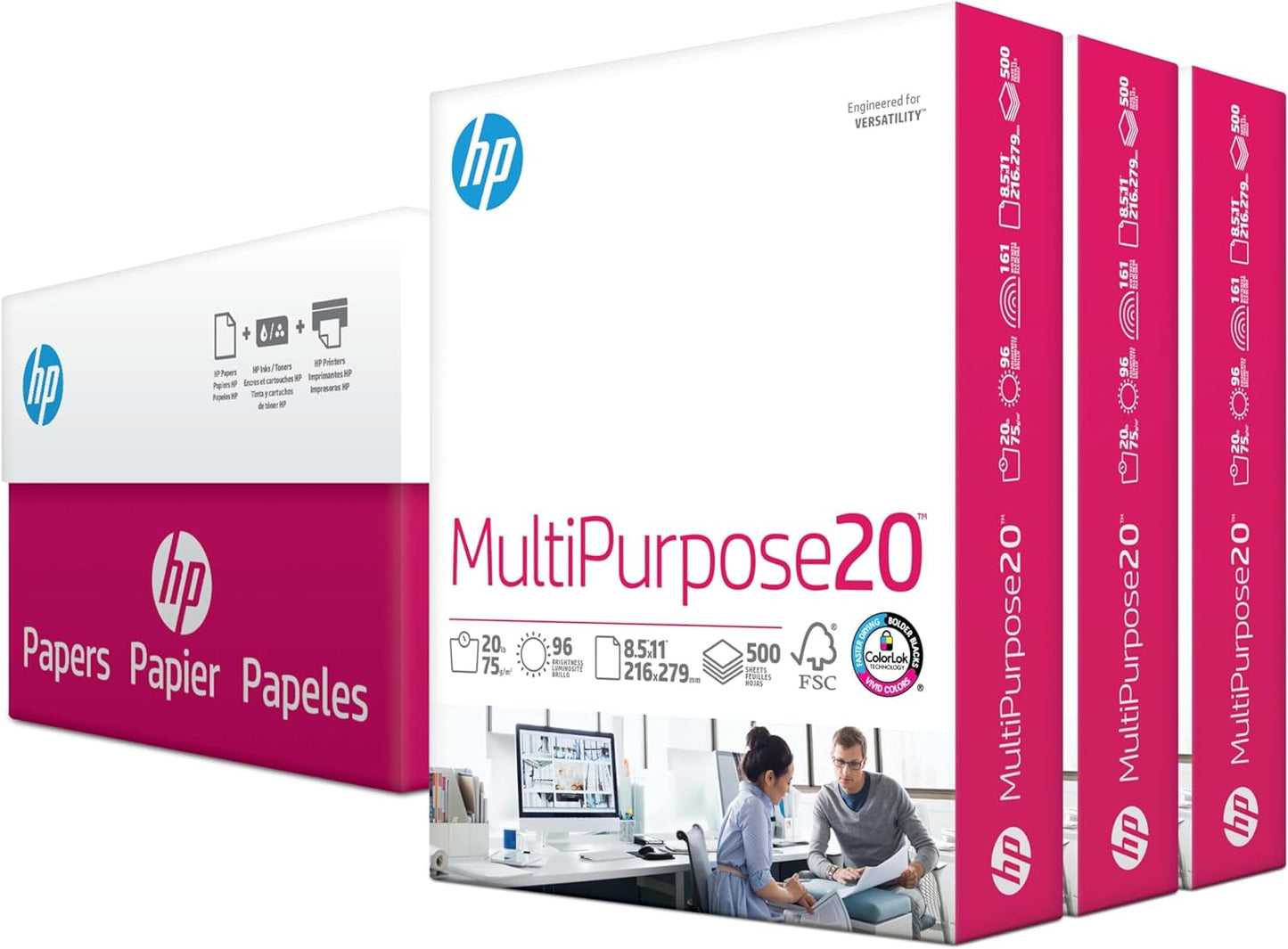 Multipurpose Printer Paper, 20 lb, 3 Ream Case (1500 Sheets), 96 Bright, FSC Certified, Compatible with 112530C