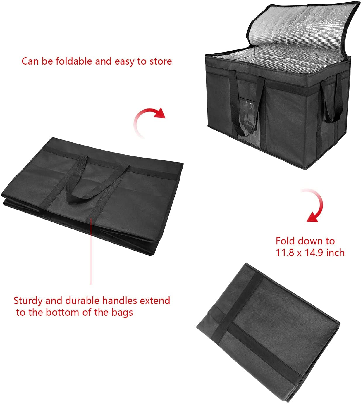 XXXL Large Insulated Cooler Bag - Reusable Double Zipper Food Delivery Bag for Temperature Control (23" W x 15" H x 14" D, Black)