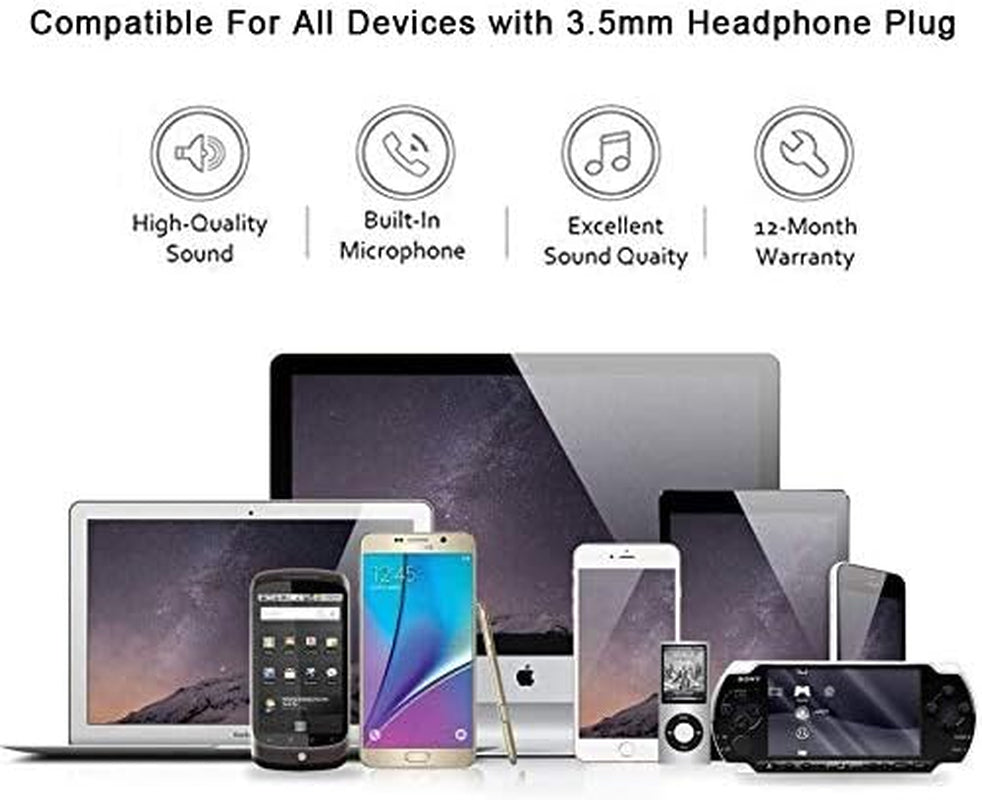 2-Pack 3.5mm Wired In-Ear Earphones with Noise Isolation, Built-In Microphone, and Volume Control