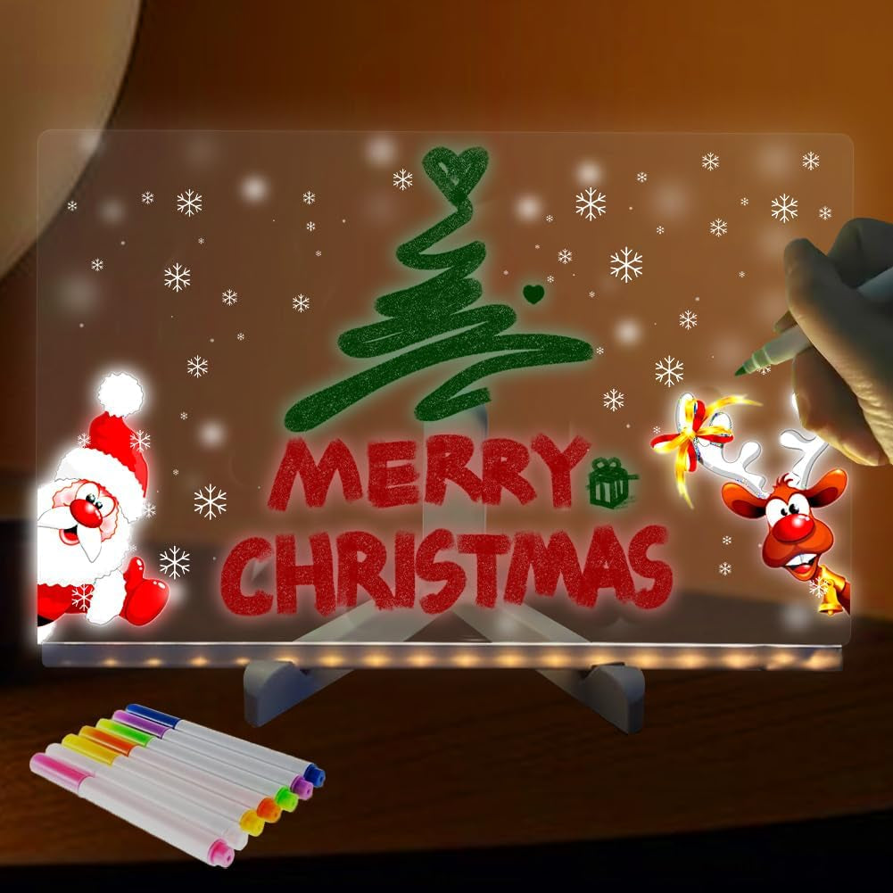 Colorful LED Acrylic Message Board with Adjustable Stand, Clear Memo Letter Board (7.9 x 7.9 inches)