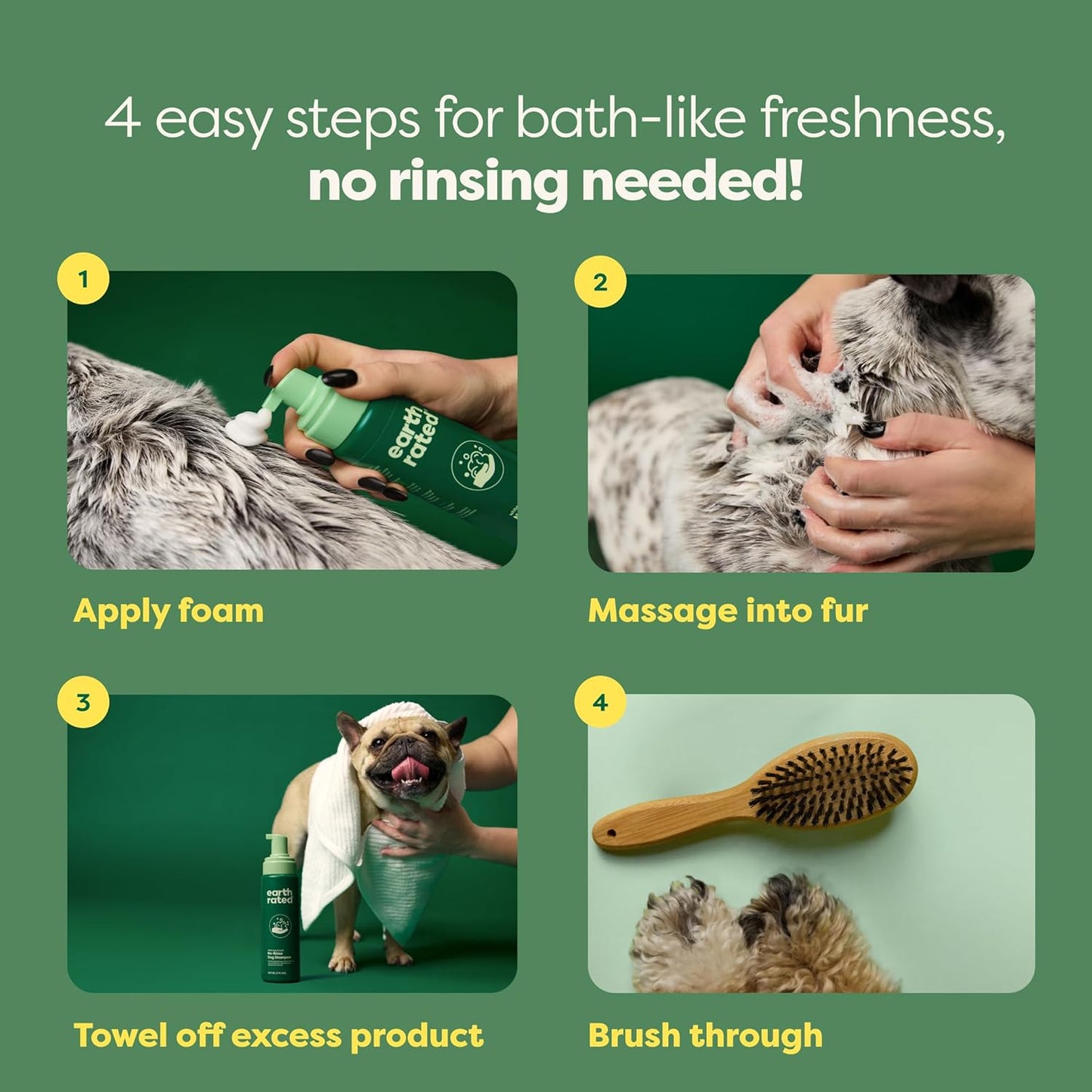 Waterless Dog Shampoo - No-Rinse Formula Cleaning, Conditioning, Detangling, Infused Refreshing White Tea, Basil Scent