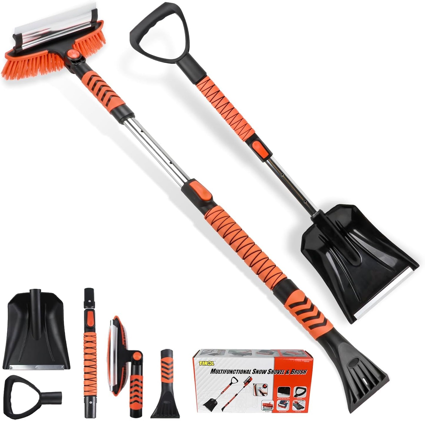 42-Inch Ice Scraper and Extendable Snow Brush - Foam Grip and 180° Pivoting Brush Head for Cars, Trucks, SUVs