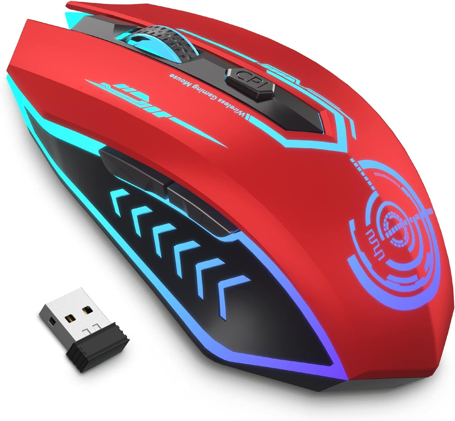Wireless Gaming Mouse - 10000 DPI, Rechargeable USB Wireless Mouse - 6 Buttons 7 Changeable LED Color Programmable