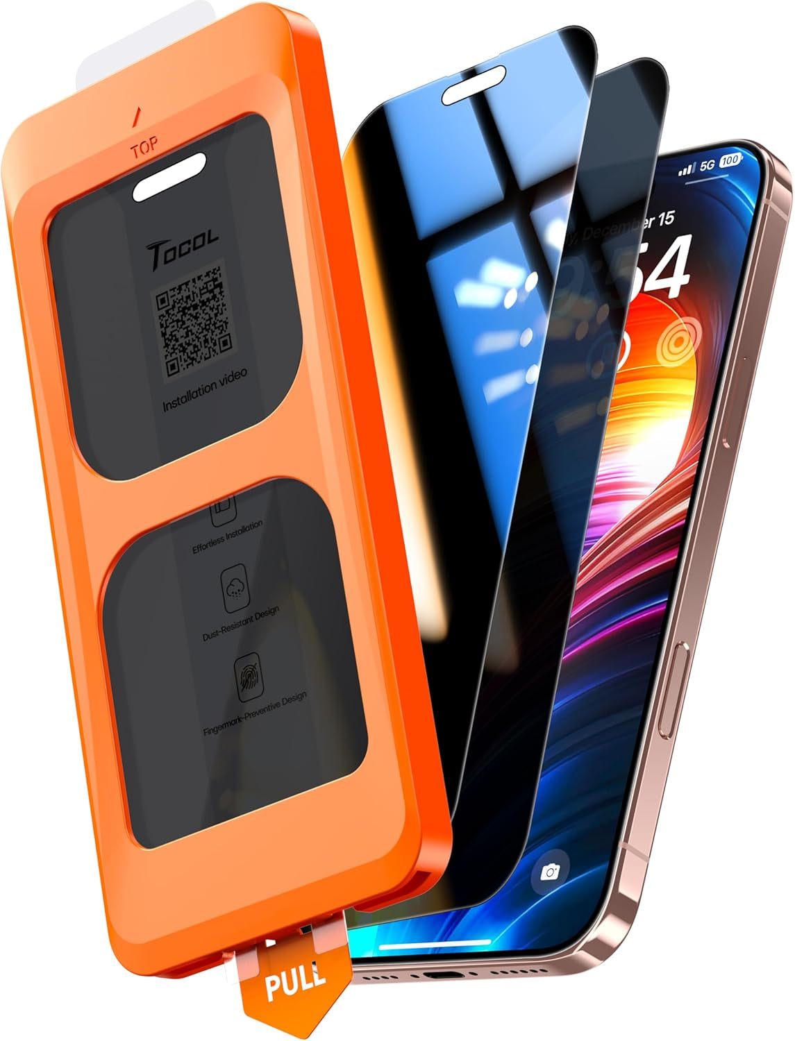 2-Pack Tempered Glass Screen Protector for iPhone 15 Pro - Instant Installation, Auto-Dust Removal, HD Clarity, Unbreakable 9H+ Hardness