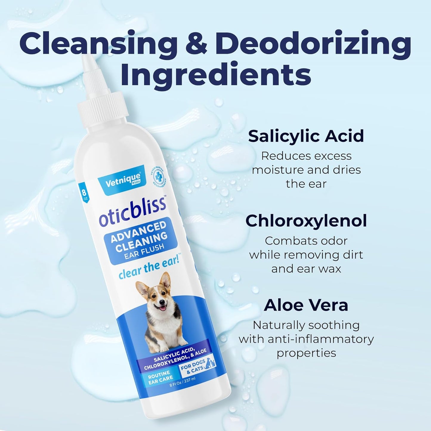 Ear Cleaner for Dogs and Cats - 8oz Solution with Odor Control and Itch Relief to Reduce Head Shaking