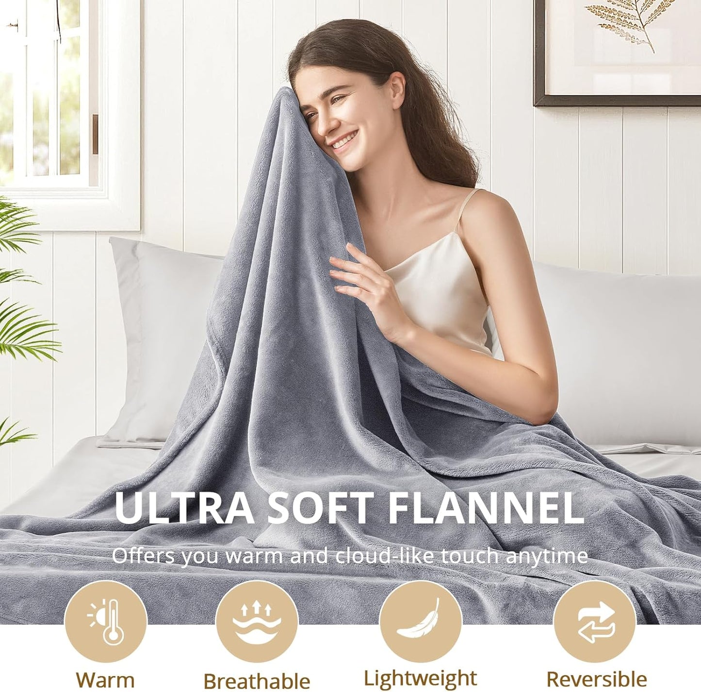 Fleece Throw Blankets - Couch, Cozy Lightweight Flannel, Warm Fuzzy Winter Unisex Blanket (Grey, 50" X 60")