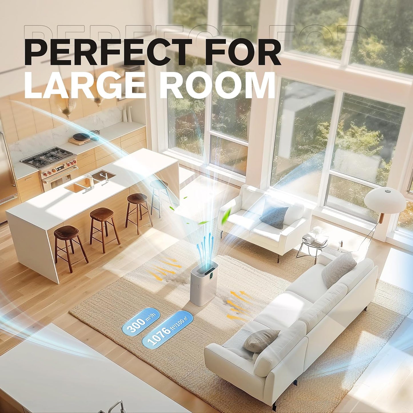 High-Efficiency Air Purifier for Large Rooms up to 1076 Sq Ft with PM 2.5 Display, True HEPA Filter, Dual Air Inlet, 24dB Noise Level, White