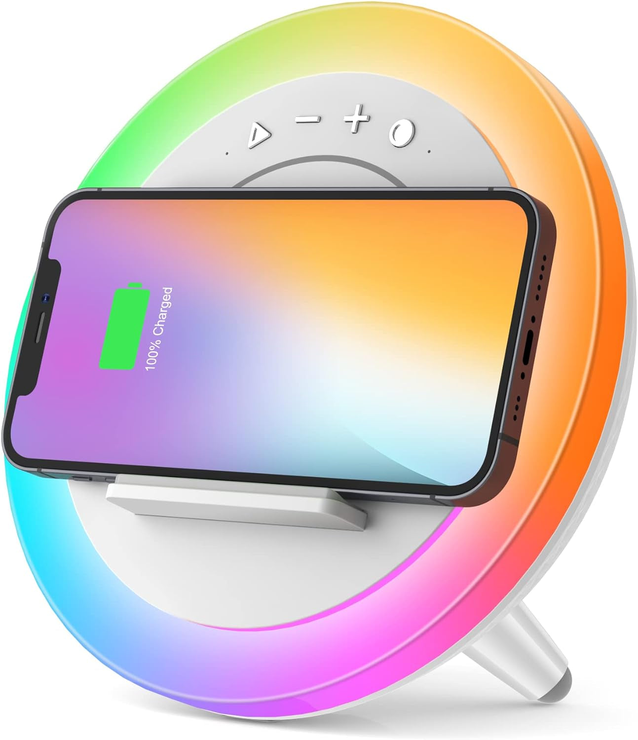 Bluetooth Speaker with LED Lighting and Wireless Charging, Dimmable Multi-Color Modern Night Lamp for Bedroom