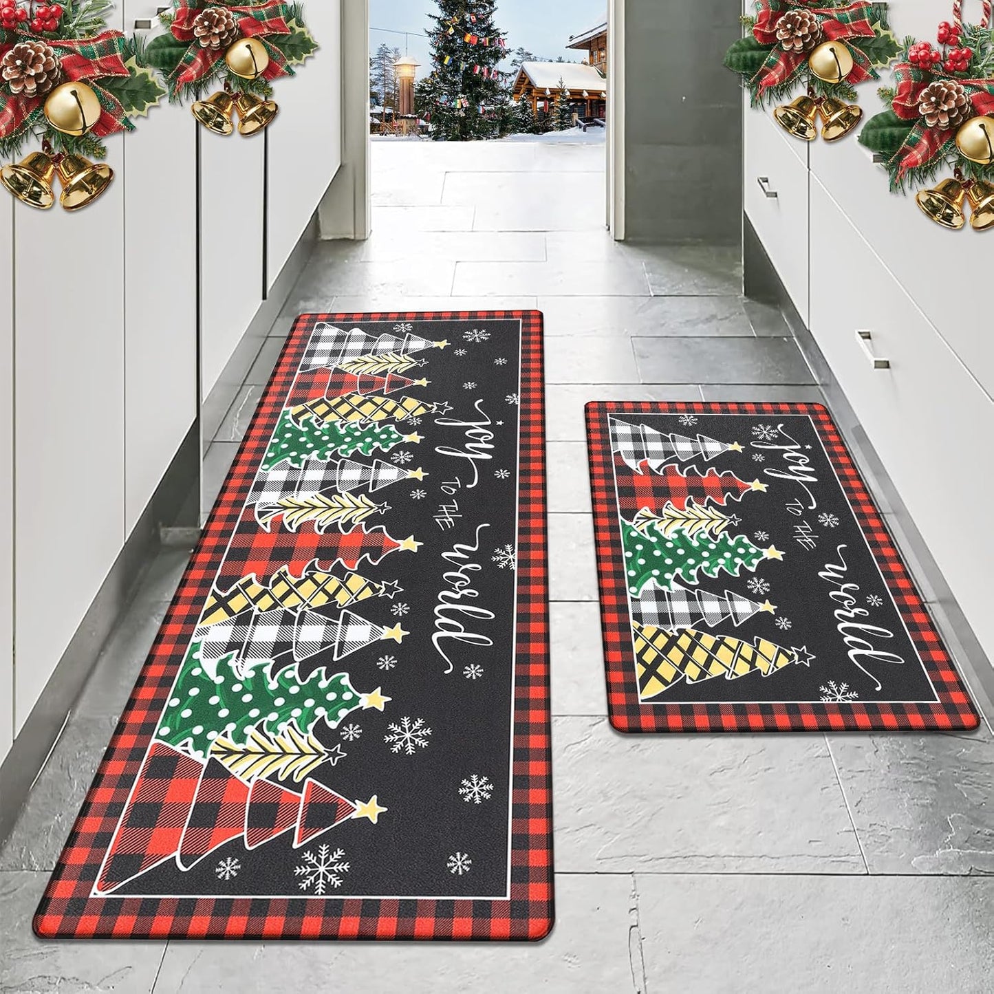 Anti-Fatigue Kitchen Rug Set - 2-Piece Non-Skid Cushioned Floor Mats (17" x 48" & 17" x 28") - Waterproof Runner Mats