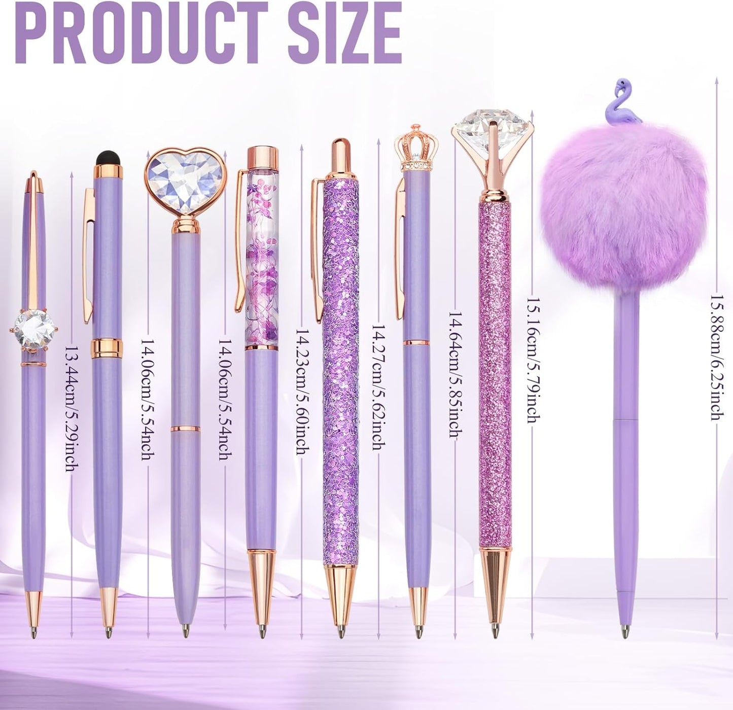 8Pcs Ballpoint Pens Set Purple Pens Set Purple Ballpoint Pen Bling in Black & Blue Ink Metal Crystal Diamond Pen for Journaling Glitter Fancy Pens Gifts for Women Wedding Office