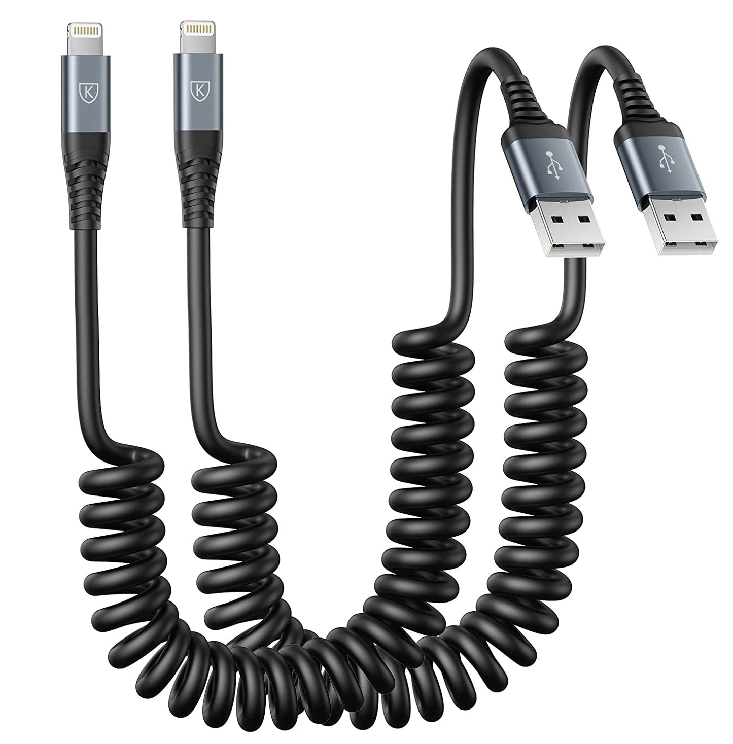 Apple MFi Certified 3FT Coiled Lightning Cable for iPhone and iPad - Compatible with iPhone - Black