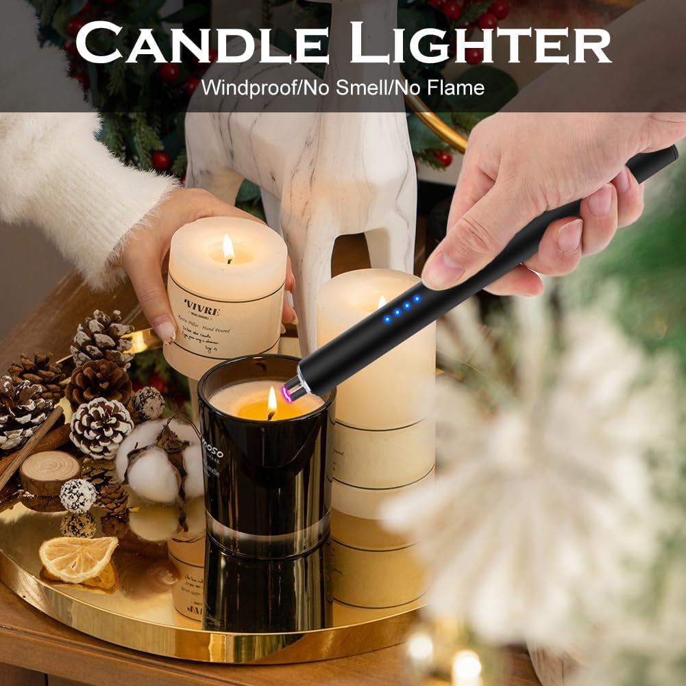 Electric Candle and BBQ Lighter - USB-C Rechargeable Flameless Plasma Arc Lighter, Windproof Electronic Lighter for Candles and Fireworks (Black)