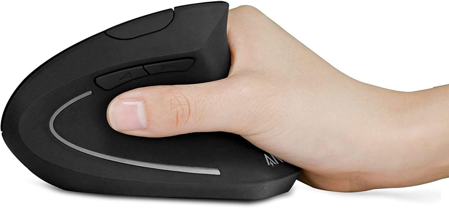 Wireless Vertical Ergonomic Optical Mouse - 2.4G, Adjustable DPI (800/1200/1600), 5 Buttons, Compatible with Laptop, Desktop - Black