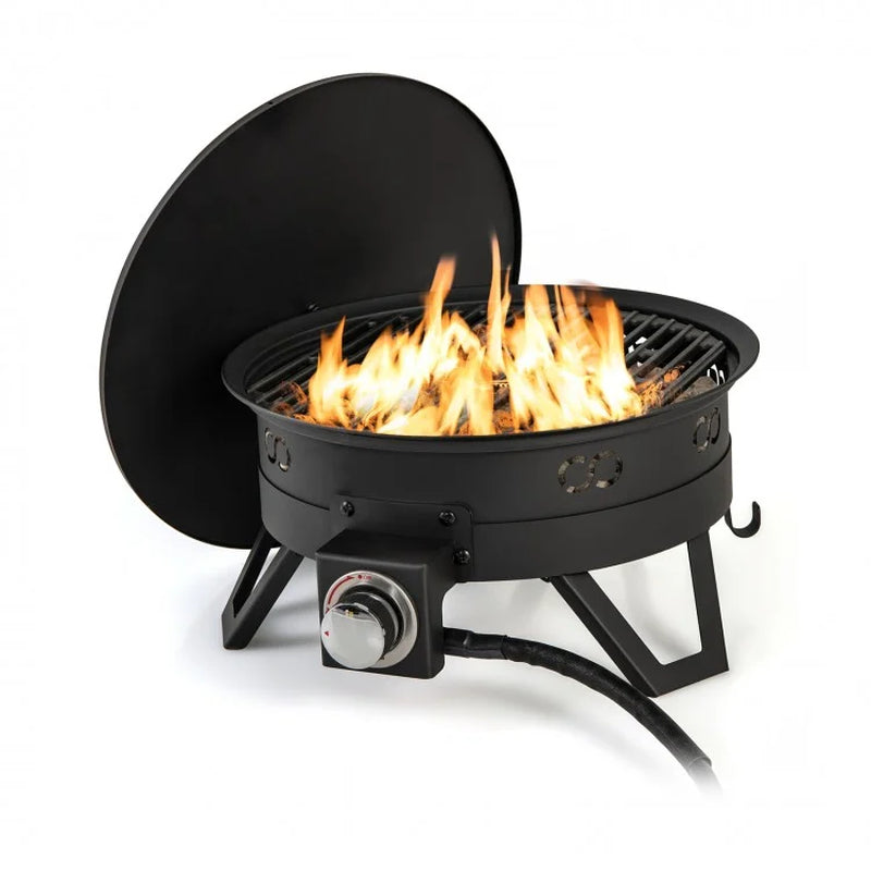 17-Inch Portable Gas Fire Pit with Collapsible Legs and Detachable Grill for Outdoor Camping