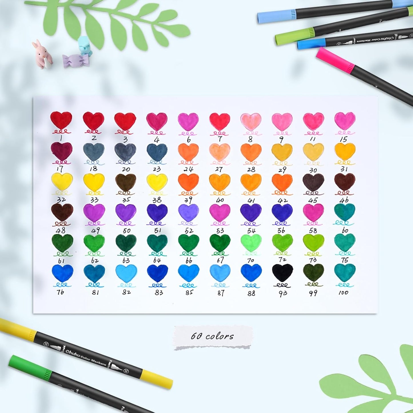 60-Color Dual-Tip Art Markers Set - Water-Based Brush and Fineliner Pens in Black Box