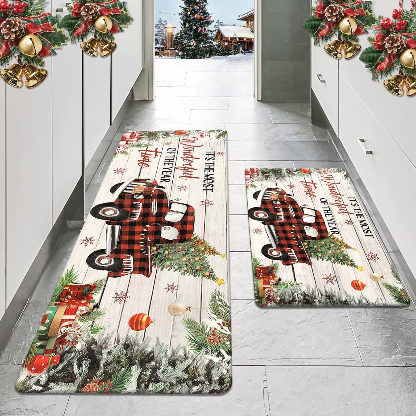 Anti-Fatigue Kitchen Rug Set - 2-Piece Non-Skid Cushioned Floor Mats (17" x 48" & 17" x 28") - Waterproof Runner Mats