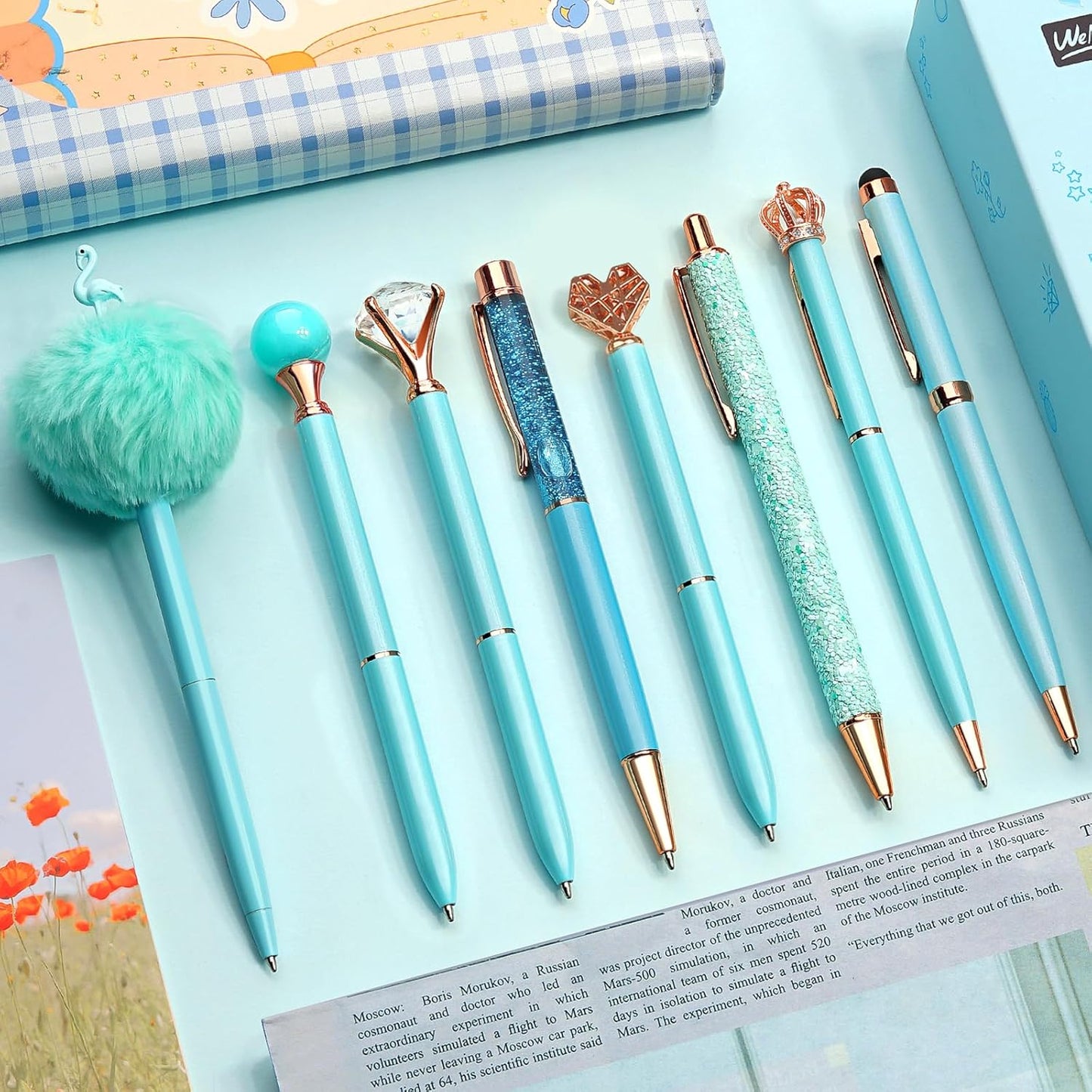 8Pcs Ballpoint Pens Set Purple Pens Set Purple Ballpoint Pen Bling in Black & Blue Ink Metal Crystal Diamond Pen for Journaling Glitter Fancy Pens Gifts for Women Wedding Office