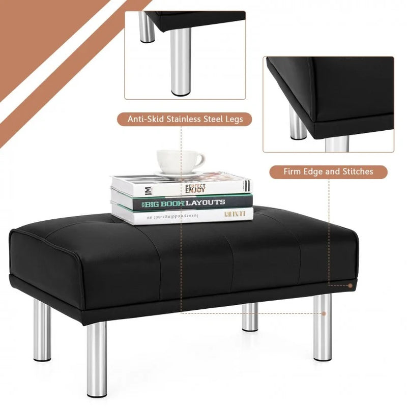Rectangle Tufted Ottoman Featuring Stainless Steel Legs for Living Room Decor