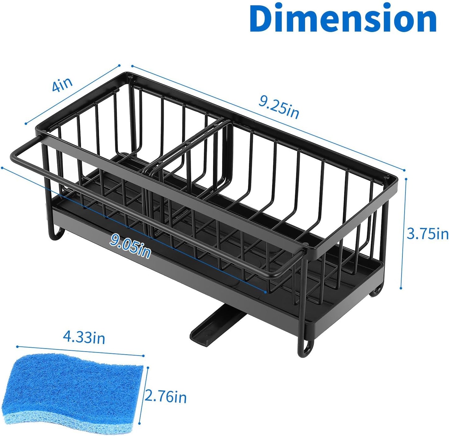 Kitchen Sink Organizer Sponge Holder with Dishrag and Dishcloth Rack, Rustproof 304 Stainless Steel with Auto Draining Tray
