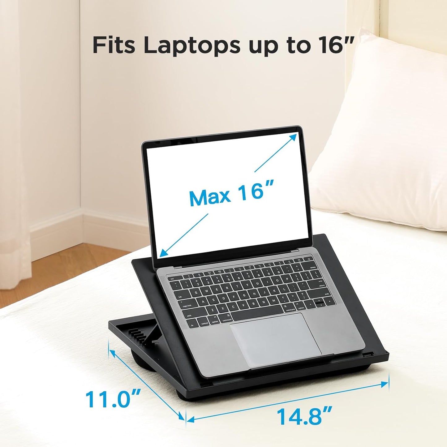 Adjustable Lap Desk with 8 Angles and Dual Cushions for Laptops up to 15.6 inches - Versatile Workstation for Car, Sofa, or Bed (Black)
