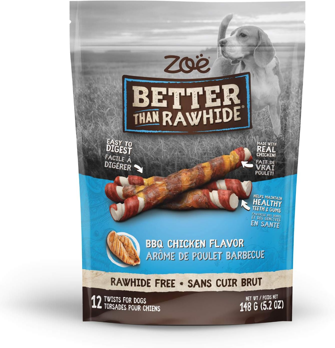 RAWHIDE-FREE BBQ Chicken Flavor Dog Chews, 12 Count (5.2 Oz)
