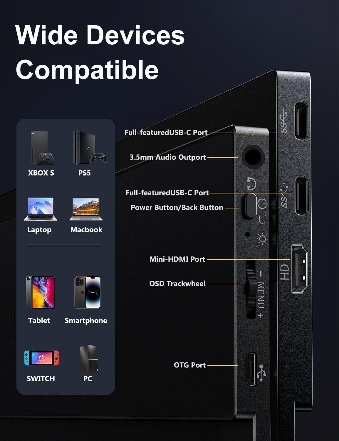 15.6-Inch Portable 1080P FHD Monitor with USB-C and HDMI Connectivity, HDR Eye Care External Display with Smart Cover