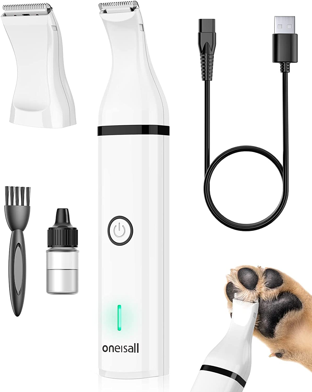 Cordless Dog Clippers - Dual Blades, Grooming Small Pets - Low Noise Trimmer (White)