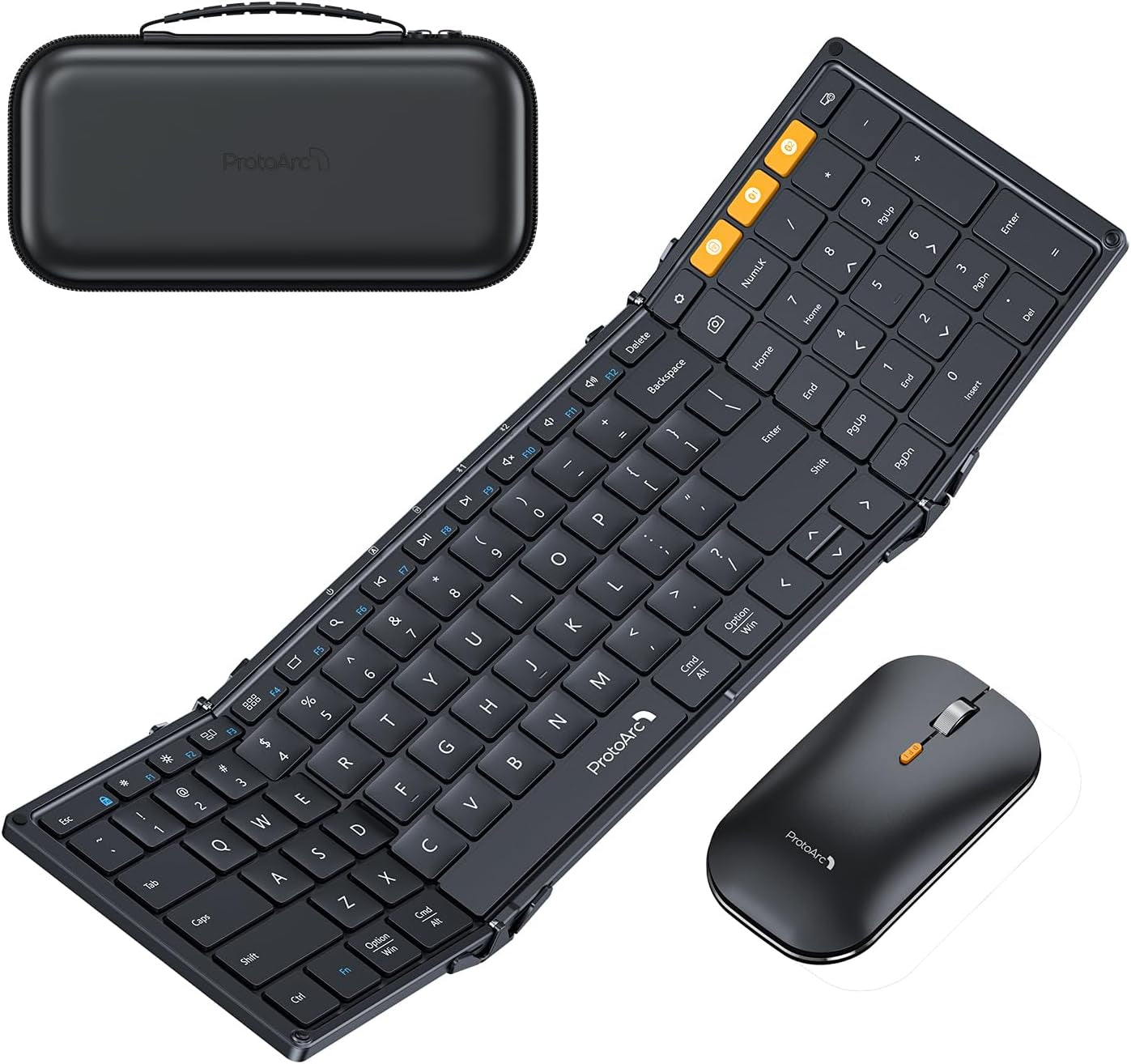 XKM01 Foldable Bluetooth Keyboard and Mouse Combo for Business and Travel, Dual Connectivity (2.4G + Bluetooth), Full-Size Portable Design for Laptops and Tablets (Space Gray)