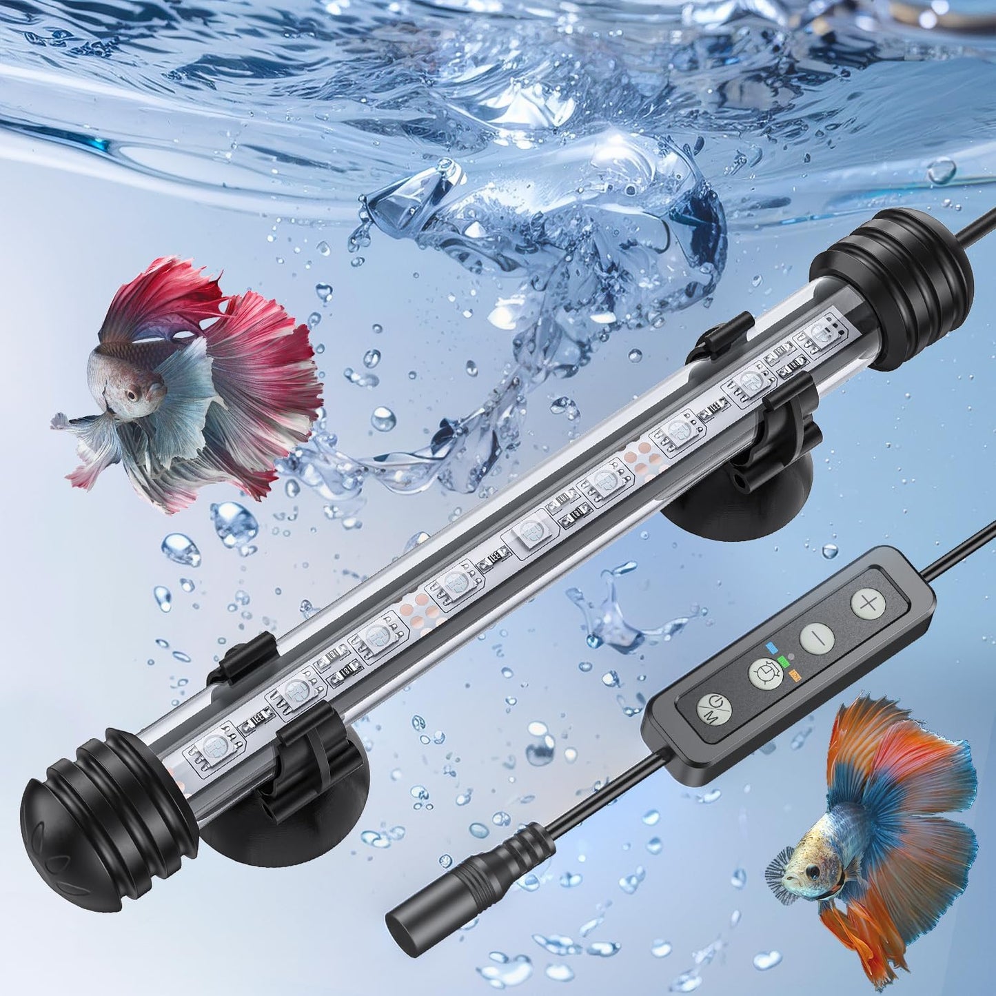 6.5W 12-Inch Aquarium LED Light with Full Spectrum, IPX8 Waterproof, Multi-Colored LEDs, Day/Night Mode, Single Color Effects, Timer, and Adjustable Brightness