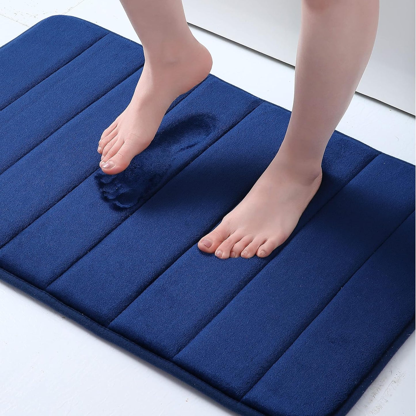 Memory Foam Non-Slip Bath Mat with Absorbent Rubber Backing for Kitchen and Bathroom Floors, 16" x 24", Black