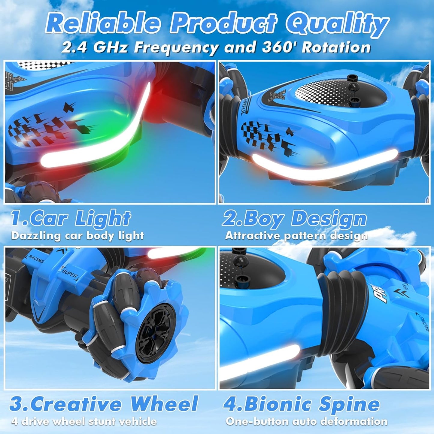 360° Rotate All-Round Drift Gesture Sensing RC Stunt Car 4WD Off-Road 2.4Ghz with Lights Music Ages 6+