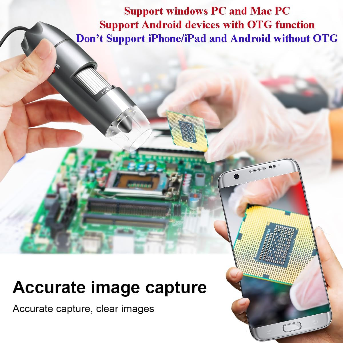 USB Digital Microscope Camera - 40X to 1000X Magnification, Metal Stand, Carrying Case - Android, Windows, Linux, and Mac