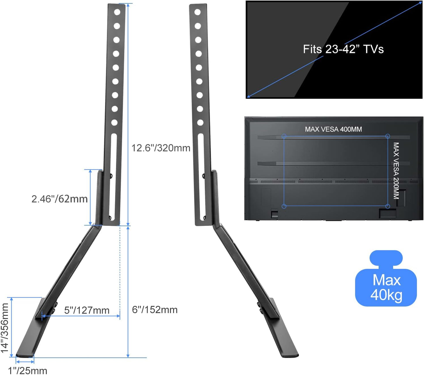 Universal Table Desk Pedestal TV Stand Tabletop Screen Monitor Riser for Most 23 to 42 Inch Flat Screen TV VESA up to 200 X 400Mm Capacity 40Kgs