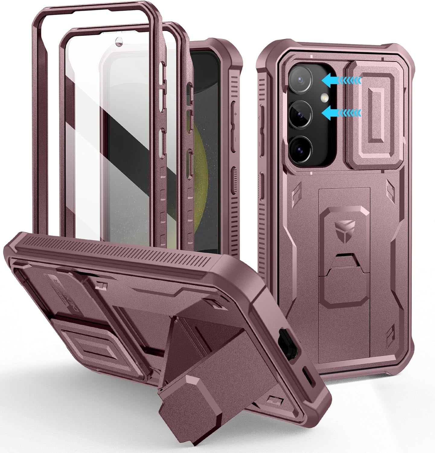 Samsung Galaxy S24 Ultra Heavy-Duty Rugged Case with Built-In Slide Camera Cover, Screen Protector, and Kickstand - Black