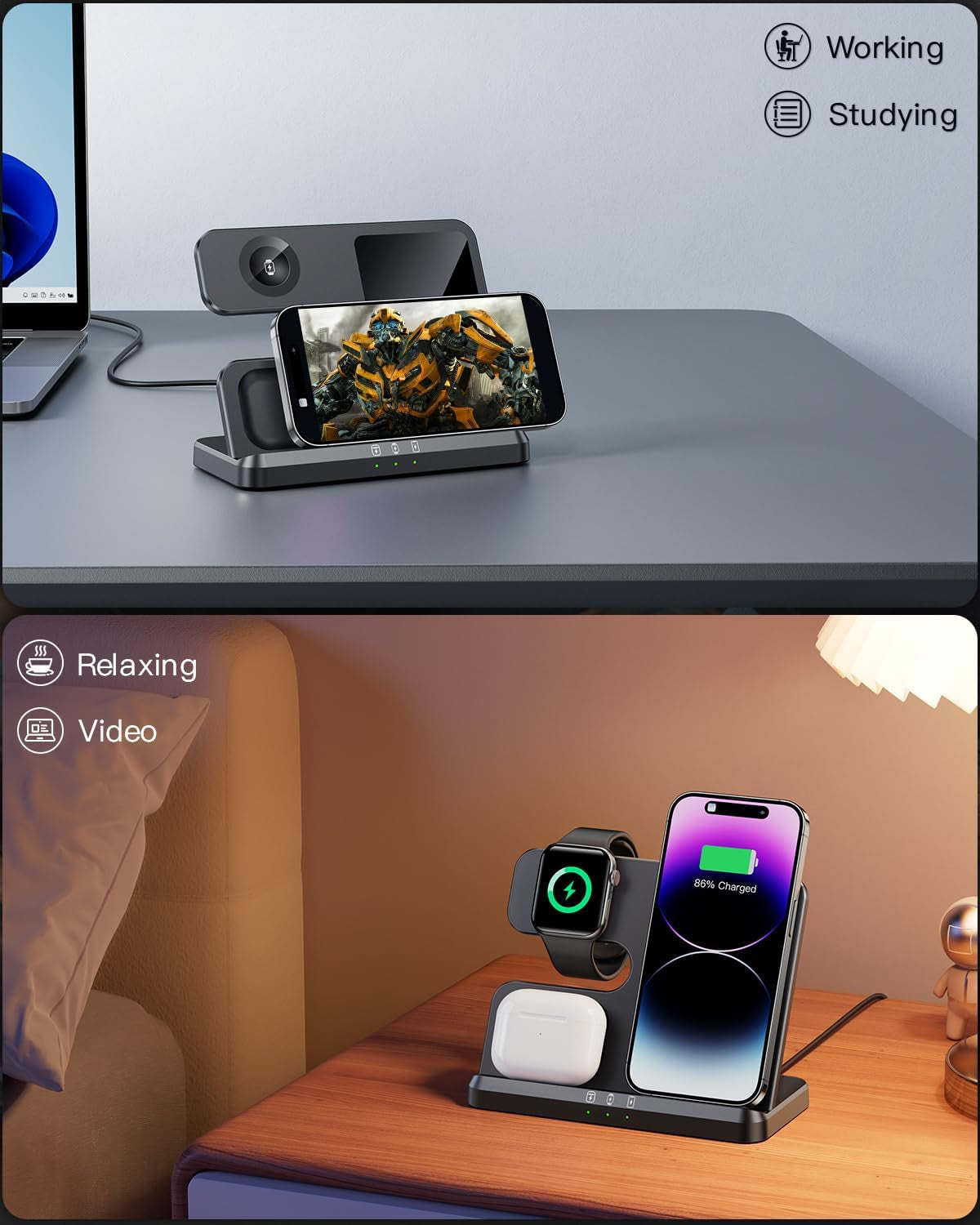 3-in-1 Wireless Charging Station for Apple Devices - Compatible with iPhone 16/15/14/13/12/11/X/8, Apple Watch, and AirPods Pro/3/4