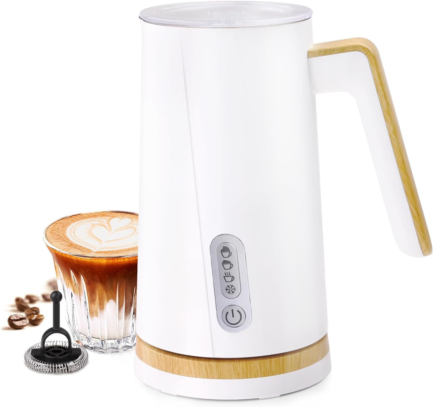 4-in-1 Electric Milk Frother and Steamer - Versatile Warm and Cold Foam Maker for Lattes, Cappuccinos, and Coffee (White)