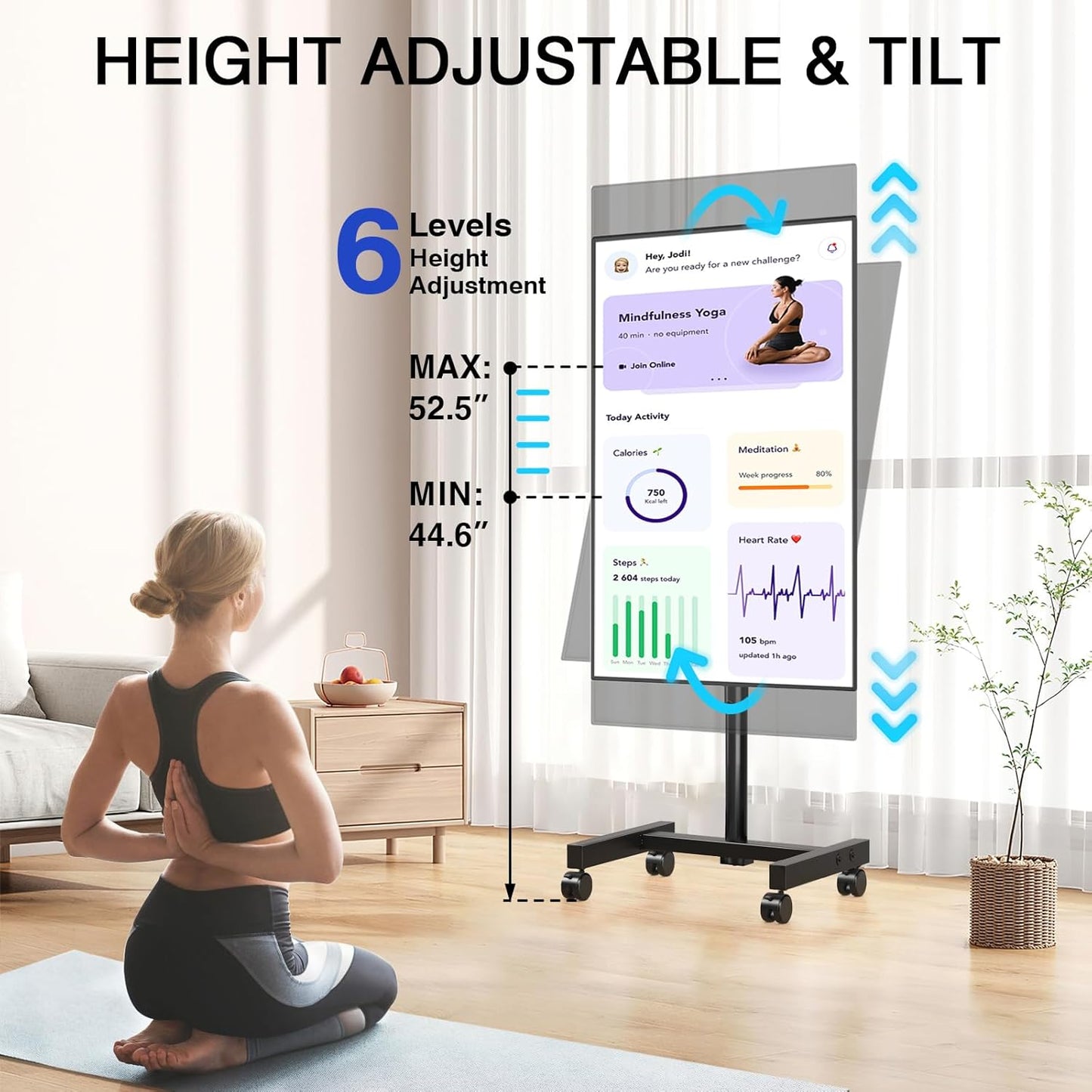Mobile TV Stand with Wheels for 13-50 Inch LED and LCD Screens, Adjustable Tilting and Rotating Mount, Height-Adjustable Rolling Cart