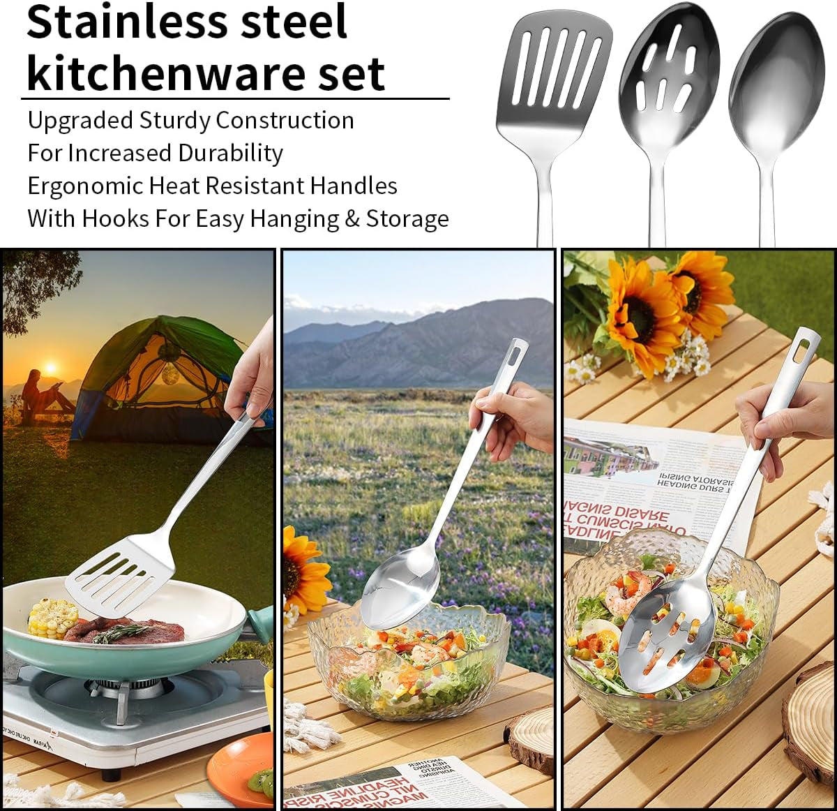 Camping Essentials: Comprehensive Cooking Utensils Set with Silverware, Plates, and Cups for Outdoor Stoves, Picnics, and BBQs