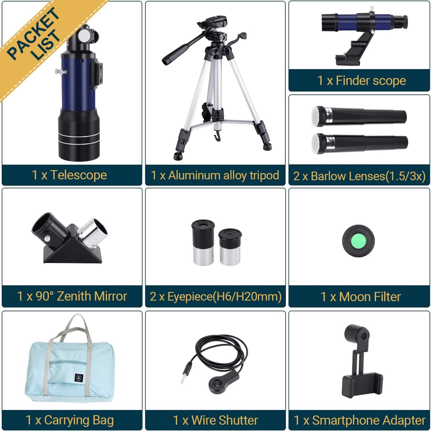 Astronomy Telescope for Kids and Beginners - 150X Magnification, 70mm Aperture, 300mm Refractor - Adapter, Shutter, Filter, Case.