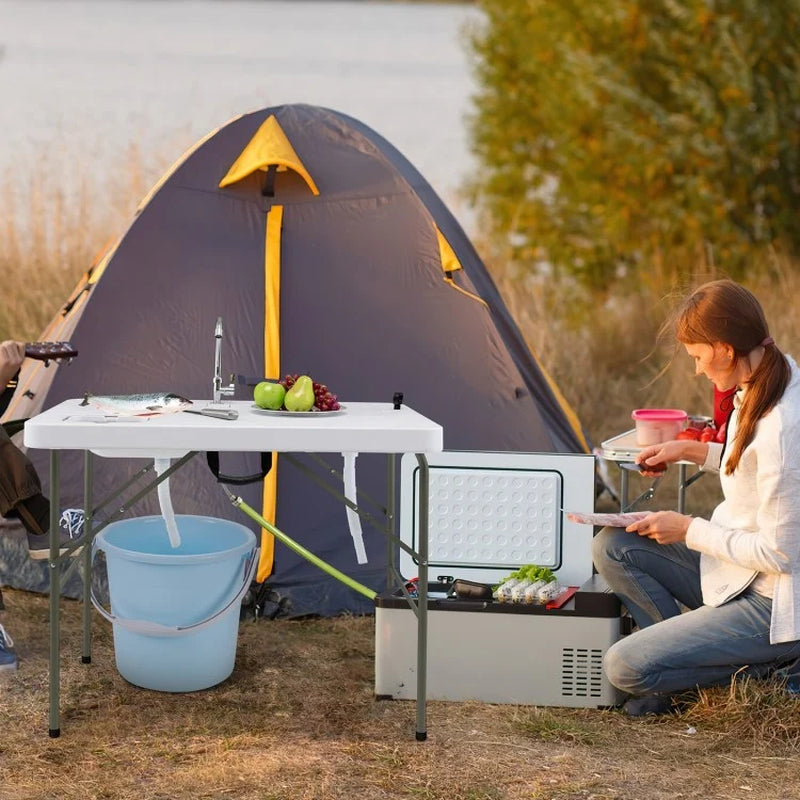 Fish Cleaning Table Featuring Dual Sinks and 360° Rotatable Faucet