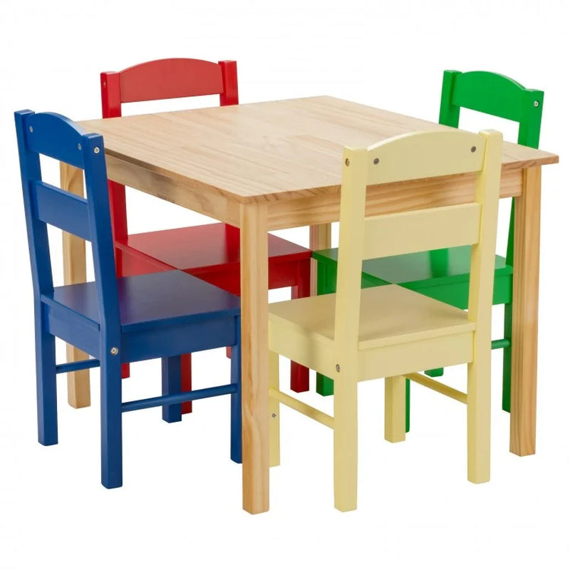 5 Pieces Kids Pine Wood Table Chair Set
