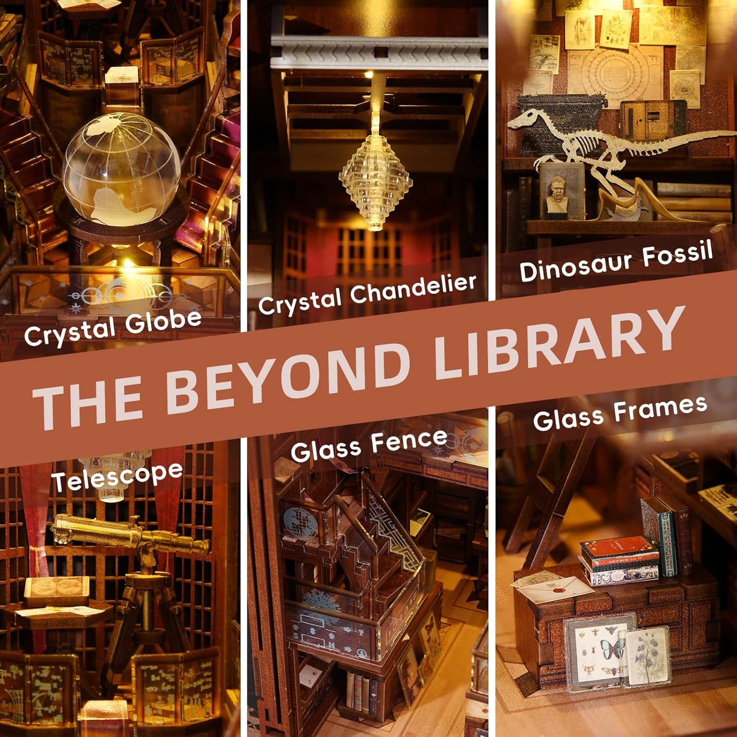 Book Nook Kit, DIY Miniature Dollhouse Booknook Kit, 3D Wooden Puzzle Bookend Bookshelf Insert Decor with LED Light for Teens and Adults (Beyond Library)