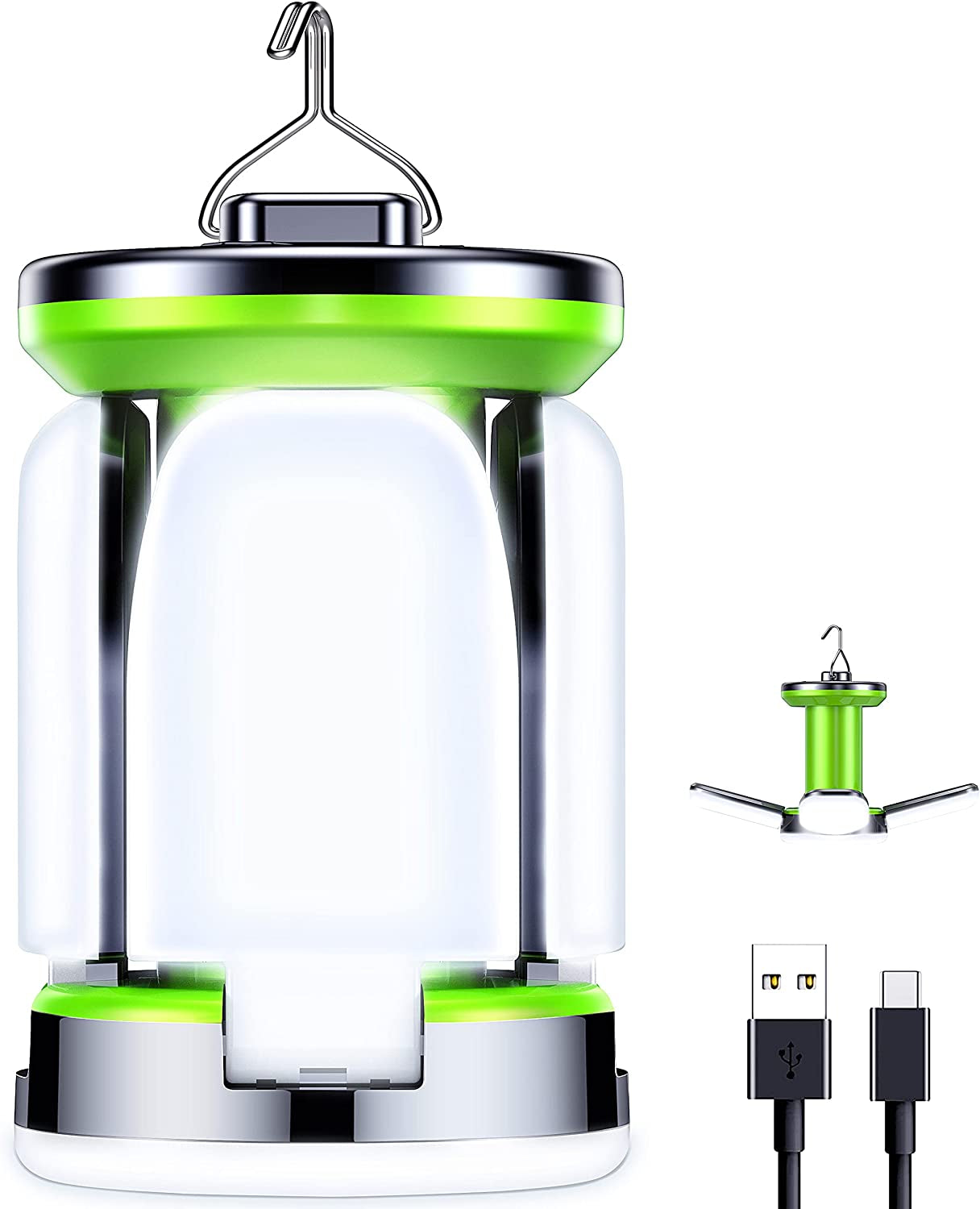 Rechargeable Camping Lantern with 7 Light Modes, 60 Ultra Bright LEDs, 10+ Hours Runtime