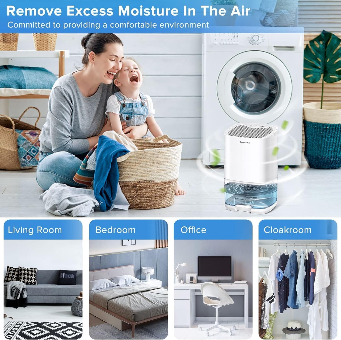 35Oz Dehumidifier for Bedrooms and Small Spaces, 2500 Cubic Feet (350 Sq Ft) Capacity, Ultra Quiet Operation with Auto Shut-Off, White