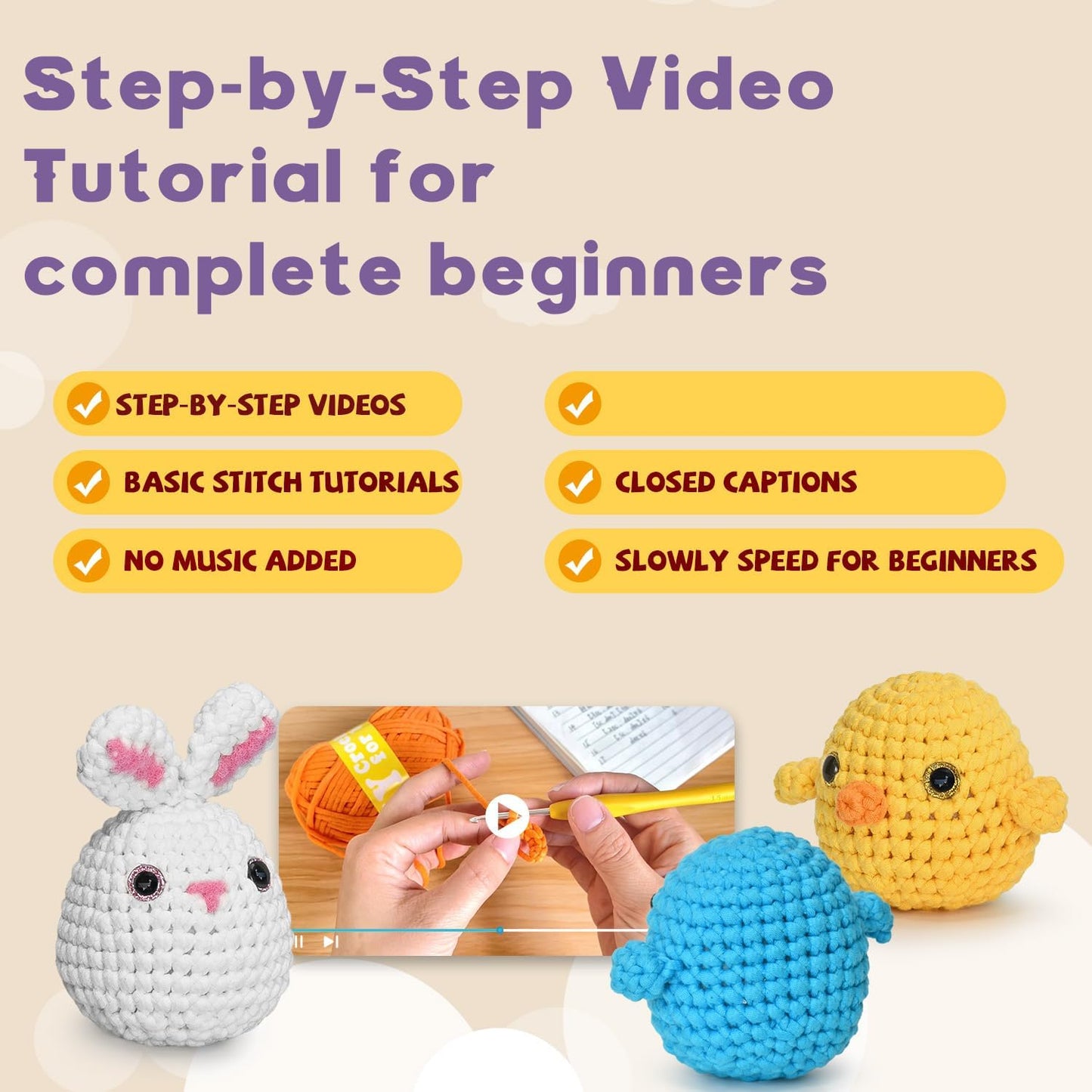 Beginner's Crochet Animal Kit with Step-by-Step Video Tutorials - Ideal Gift for Birthdays for Kids and Adults