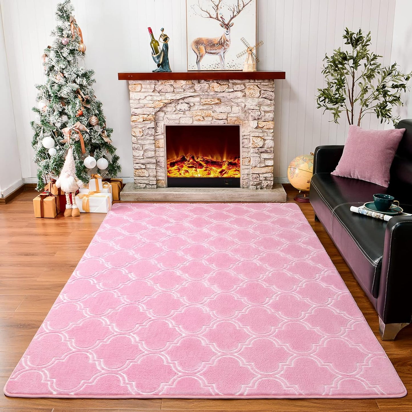 Shag Area Rug, 4' x 6' Soft Trellis Design for Bedroom and Living Room, Memory Foam Indoor Carpet, Gray/White